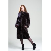 Пальто женское из натурального меха; Модель: M-01-19; Цвет: коричневый; Мех: овчина; 