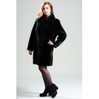 Пальто женское из натурального меха; Модель: M-24-18; Цвет: чёрный; Мех: овчина; 