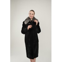 Пальто женское из натурального меха; Модель: M-27-18; Цвет: чёрный; Мех: овчина; 