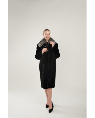 Пальто женское из натурального меха; Модель: M-27-18; Цвет: тёмно-коричневый; Мех: овчина; 